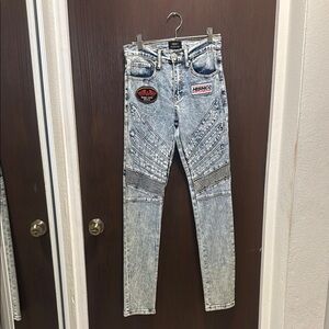 Forever 21 Gray Skinny Jeans with Edgy Moto Details